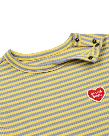 [BABY SET] Light Blue Stripe Rib Jumpsuit & Bib & Bonnet