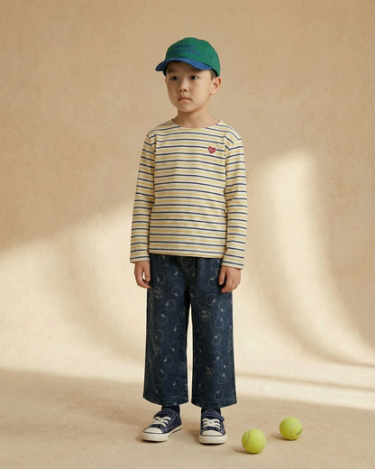 Blue Bubble Apple Pattern Denim Jacket