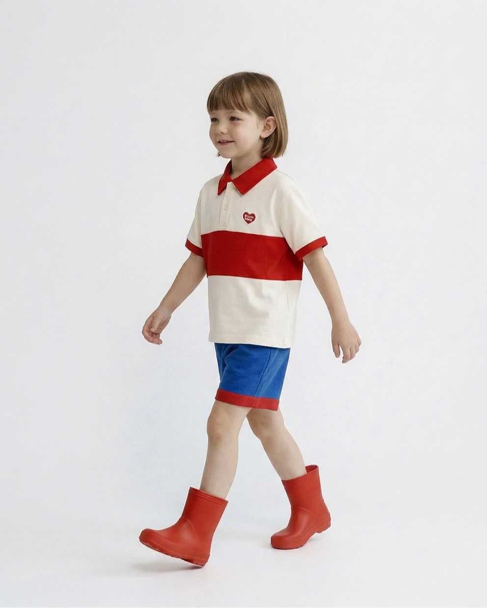 Red BB Heart Color Block Collar Shirt