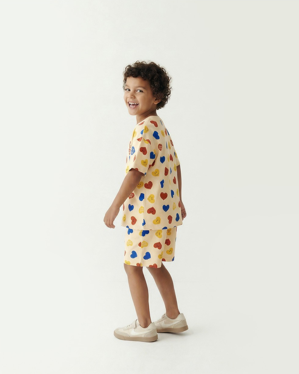 [SET] Light Yellow Smile Heart Pattern Shorts