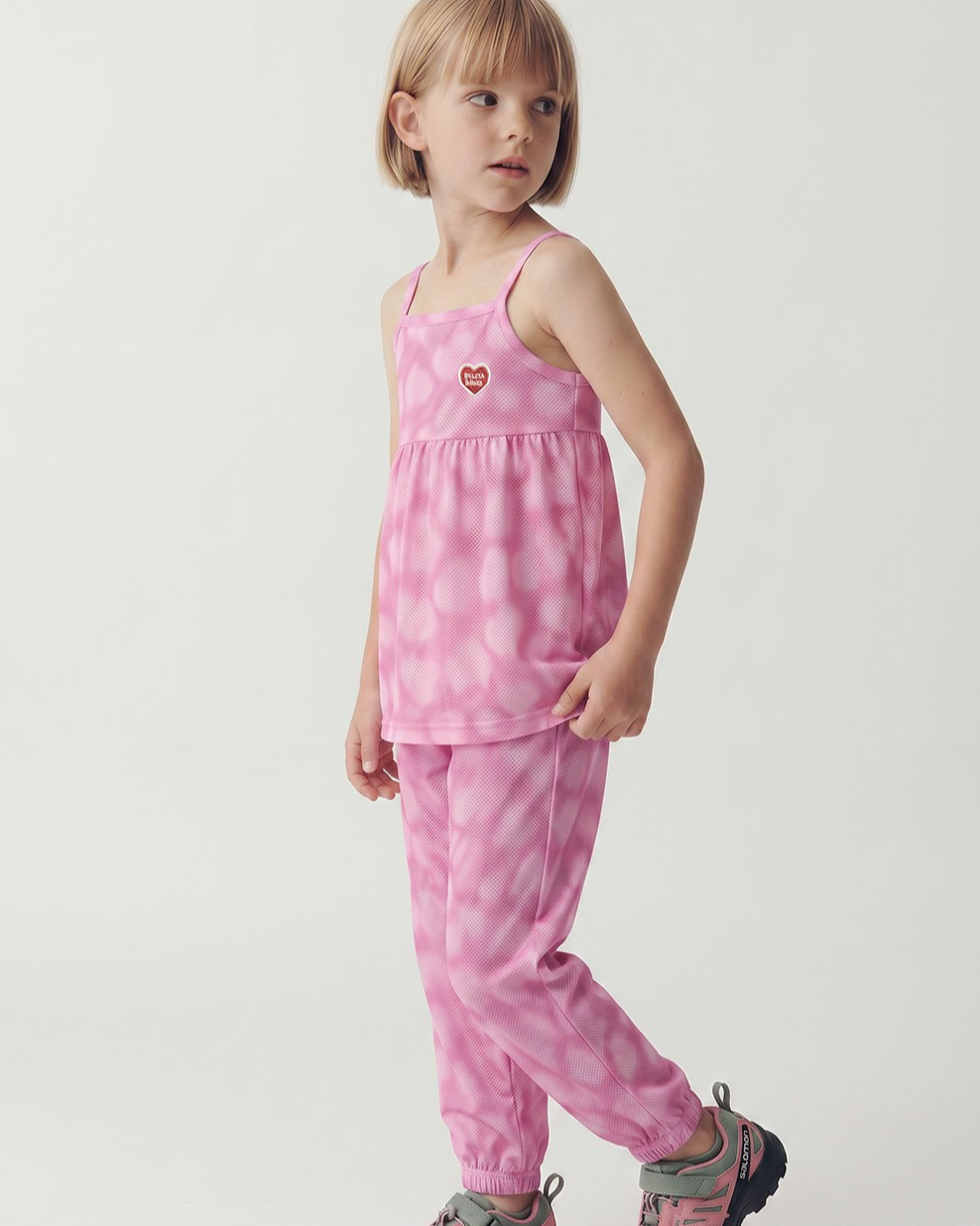 Pink Water Dye Heart Pattern Mesh Jogger