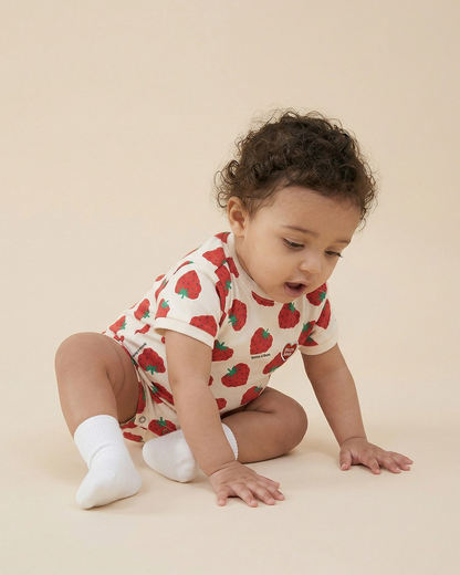 BABY Red Berry Pattern Short Jumpsuit