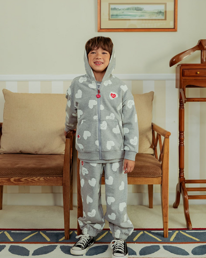 Grey BB Heart Pattern Zip Up Hood