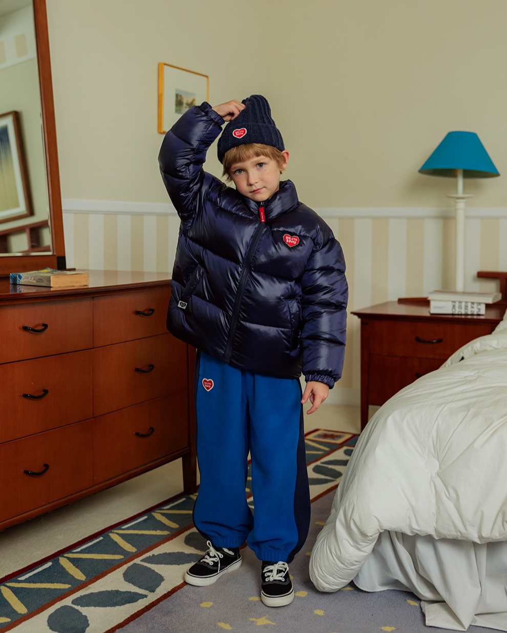 Navy BB Heart Short Beanie
