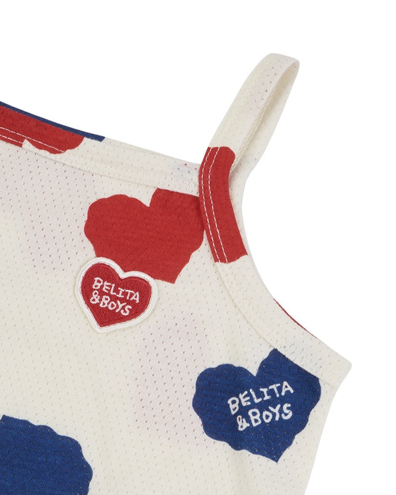 [BABY SET] Ivory Red Blue Heart Pattern Mesh Sleeveless Shorts