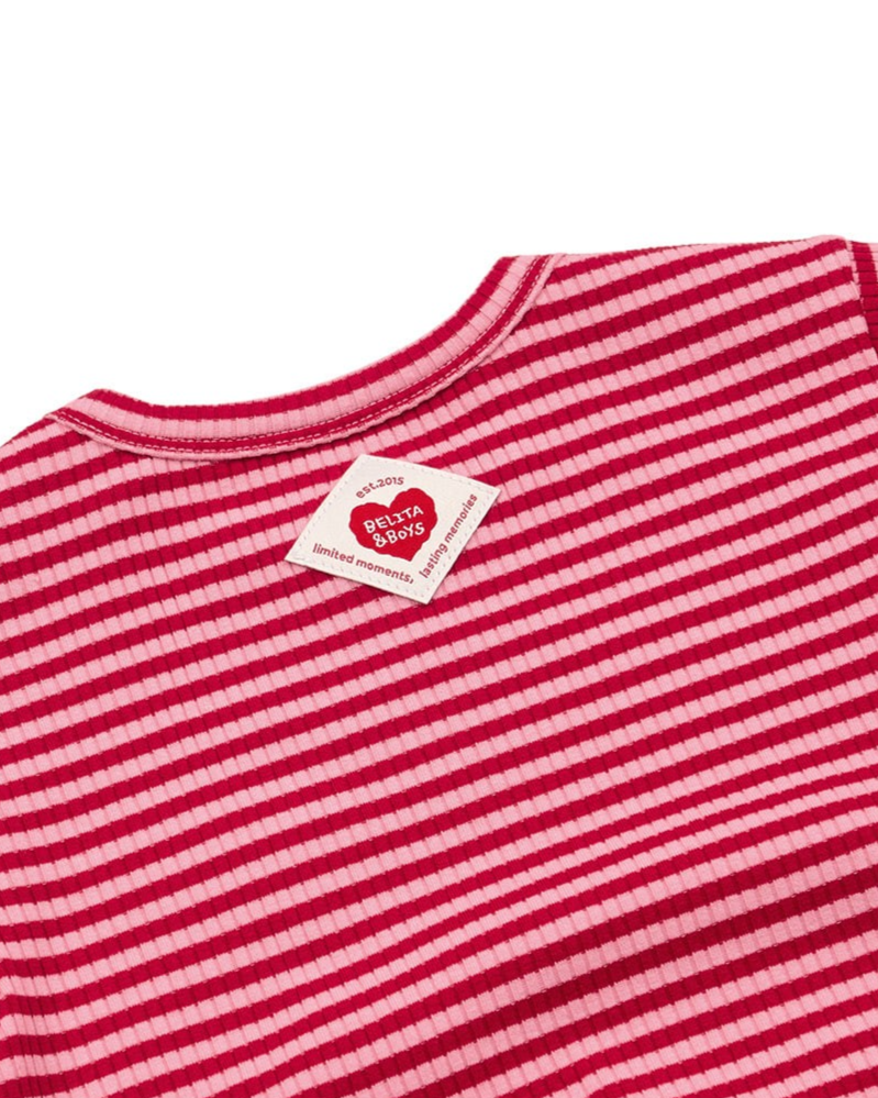[BABY SET] Red Stripe Rib Jumpsuit & Bib & Bonnet