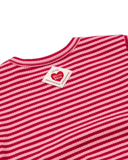 [BABY SET] Red Stripe Rib Jumpsuit & Bib & Bonnet