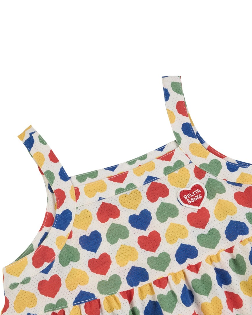 [GIRL SET] Cream Rainbow Heart Mesh Frill Sleeveless Shorts