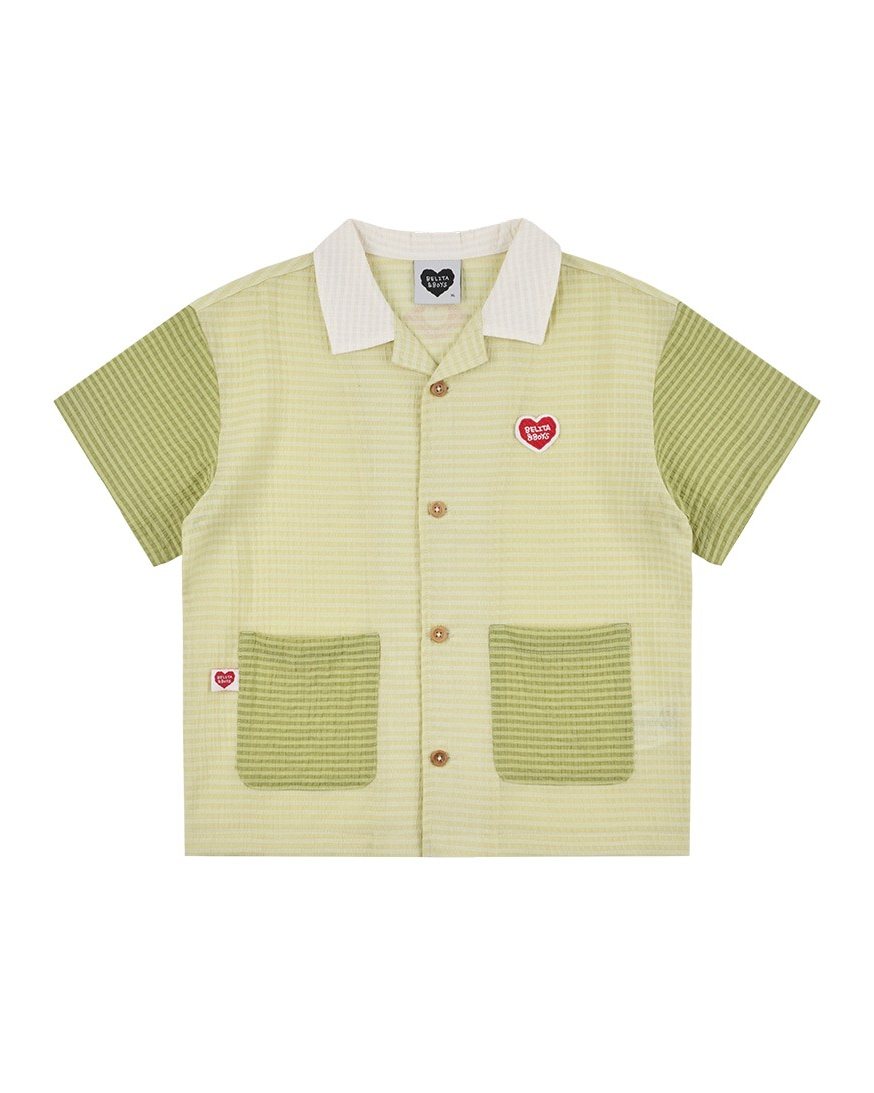 [SET] Green Color Block Polysucker Shirt & Shorts