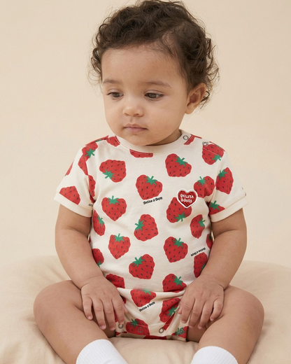 BABY Red Berry Pattern Short Jumpsuit