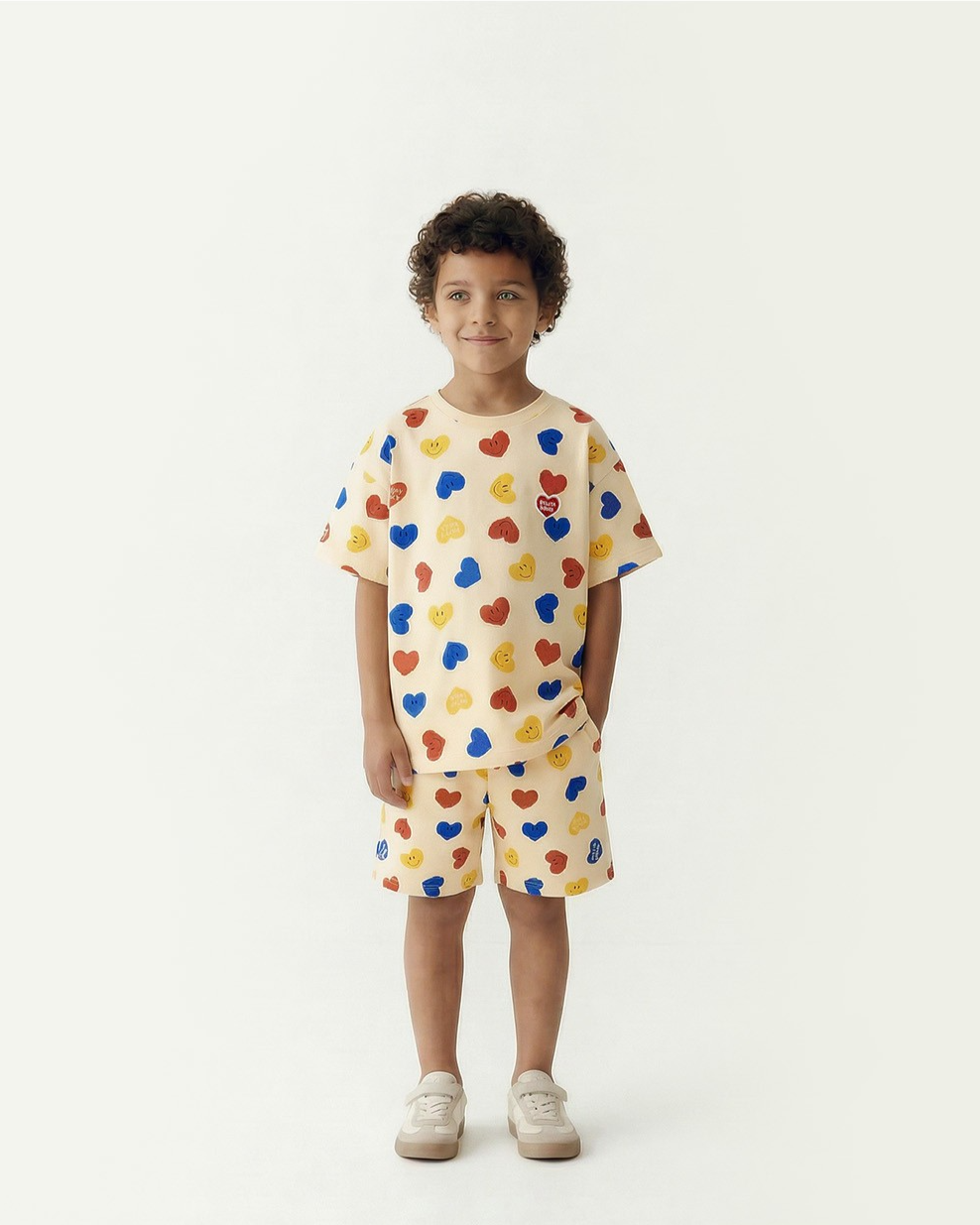 [SET] Light Yellow Smile Heart Pattern Shorts