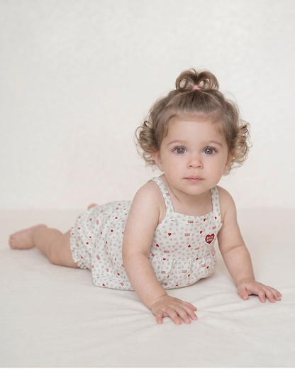 [BABY GIRL SET] Light Grey Heart Star Mesh Sleeveless Shorts