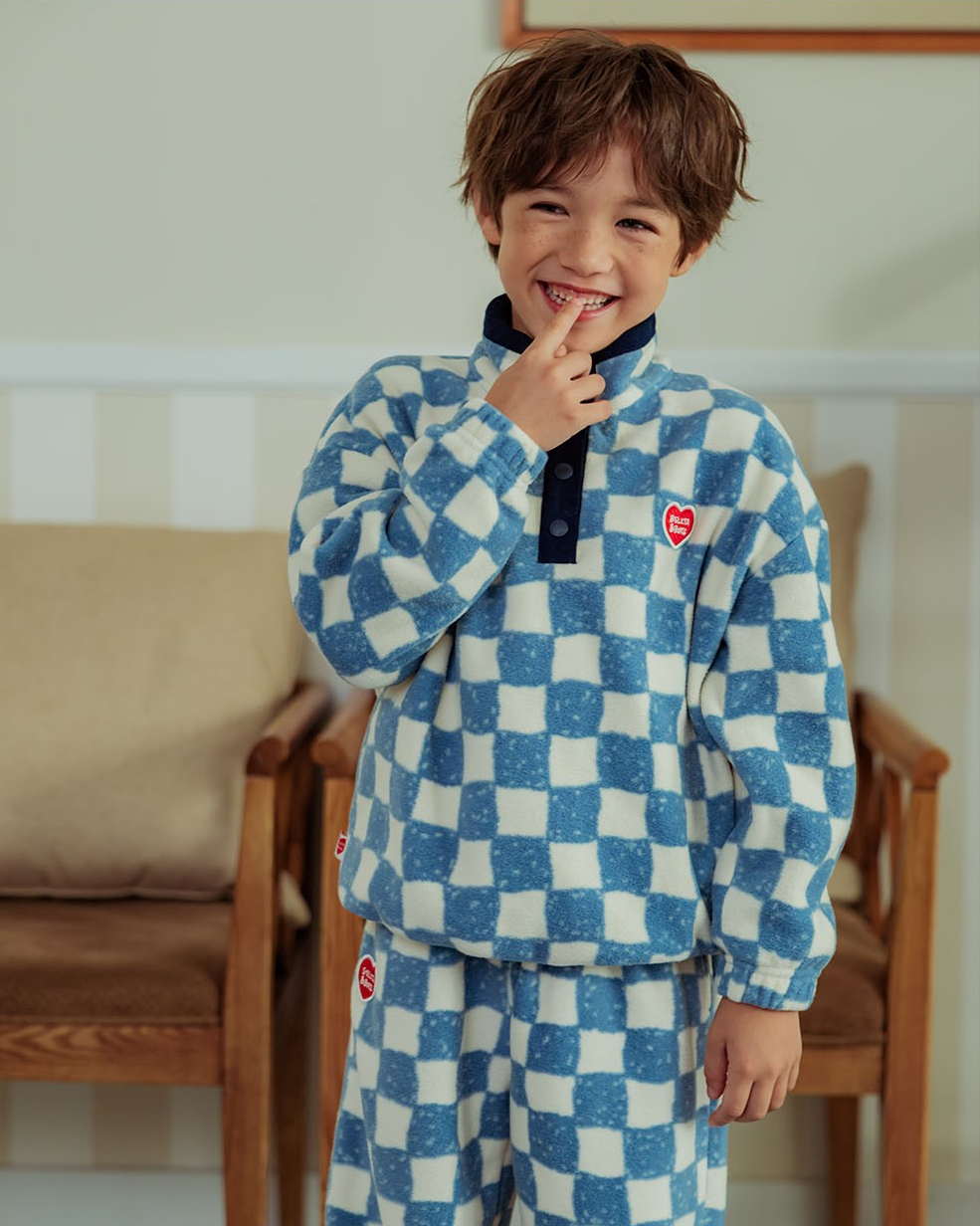 [SET] Light Blue Checkerboard Fleece High Neck Jogger