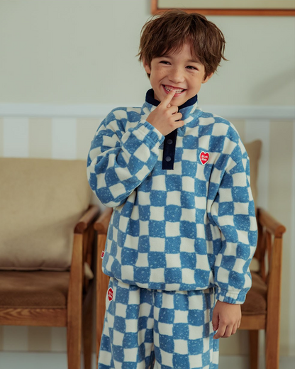 [SET] Light Blue Checkerboard Fleece High Neck Jogger