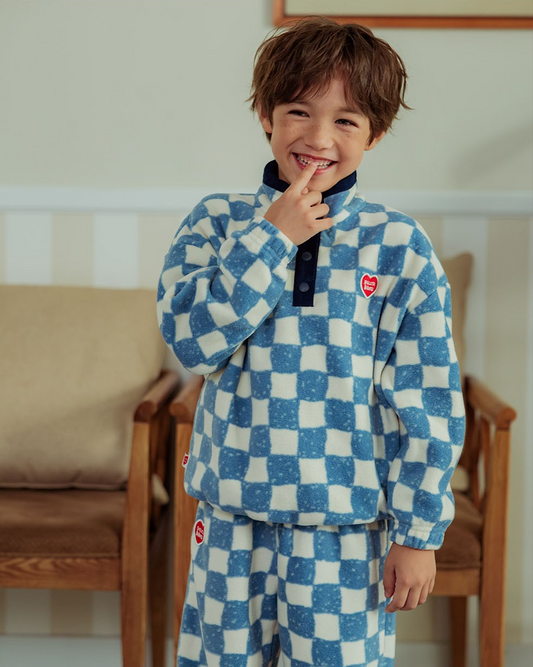 [SET] Light Blue Checkerboard Fleece High Neck Jogger