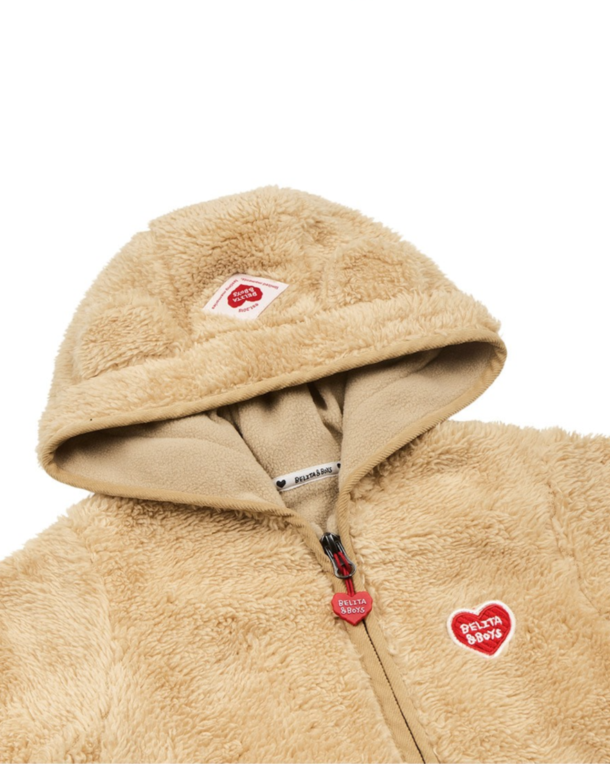 BABY Beige Bear Fur Hooded Jumpsuit