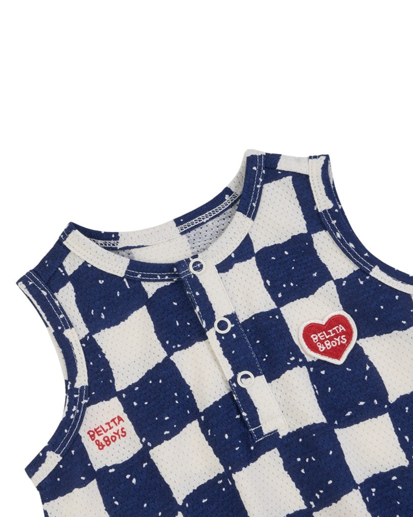 BABY Blue Checkerboard Mesh Sleeveless Bodysuit