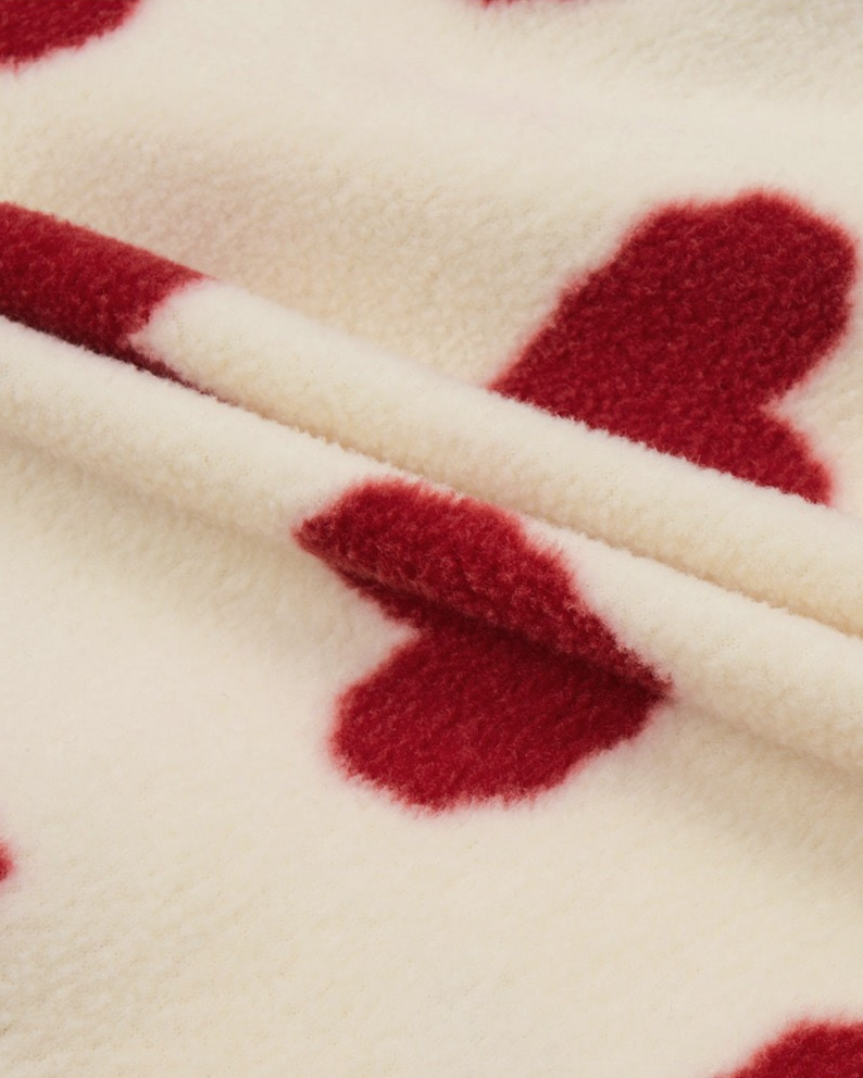 BABY Red BB Heart Pattern Fleece Hooded Jumpsuit