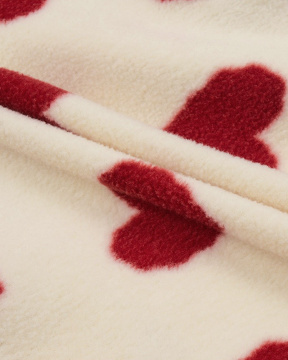 BABY Red BB Heart Pattern Fleece Hooded Jumpsuit