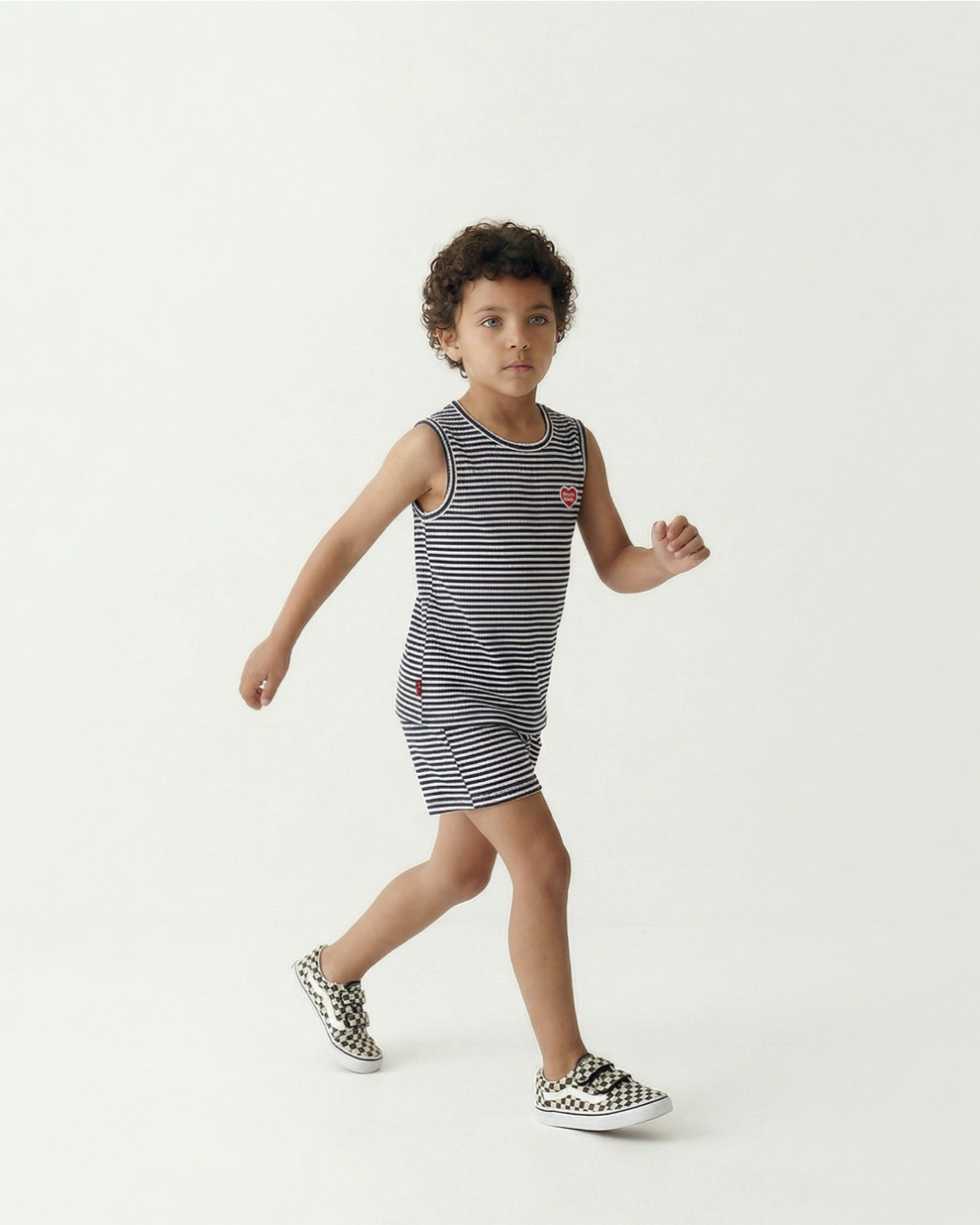 [SET] Navy BB Heart Stripe Sleeveless Shorts
