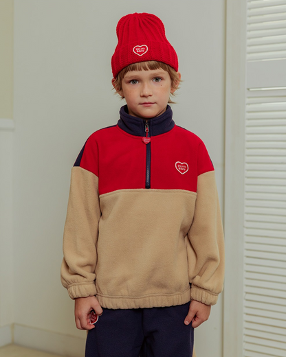 [SET] Beige BB Heart Color Block Fleece Half Zip up Jogger