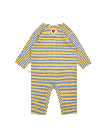 [BABY SET] Light Blue Stripe Rib Jumpsuit & Bib & Bonnet