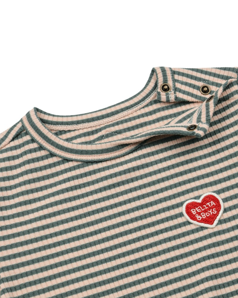 [BABY SET] Green Stripe Rib Jumpsuit & Bib & Bonnet