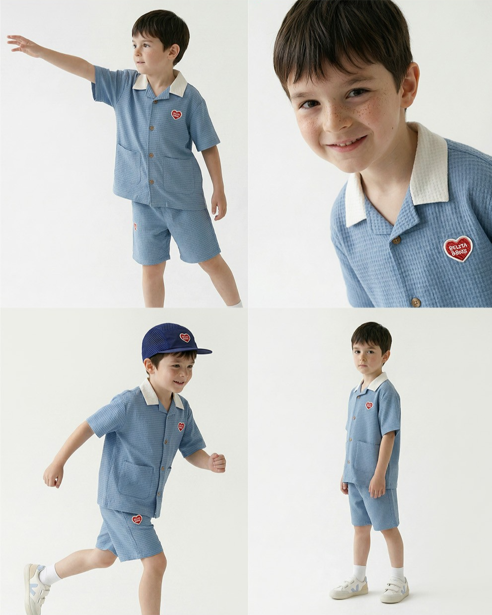 [SET] Light Blue Color Block Polysucker Shirt & Shorts
