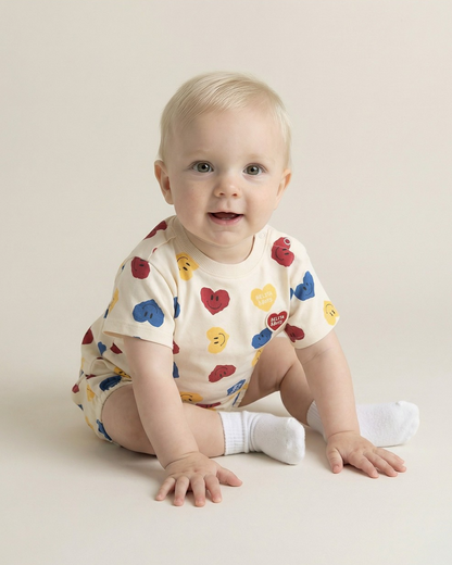 [BABY SET] Cream Smile Heart Pattern Shorts