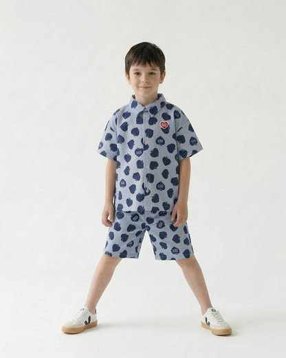 [SET] Navy Bubble Apple Polysucker Shirt & Shorts
