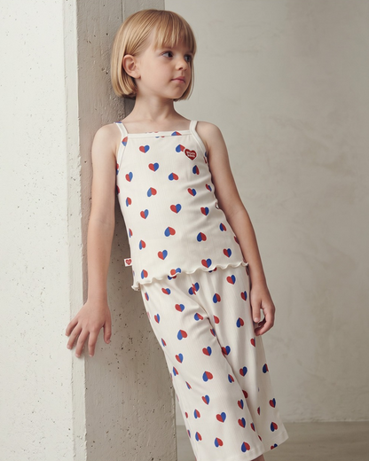 Ivory Red Blue Heart Pattern Crop Pants