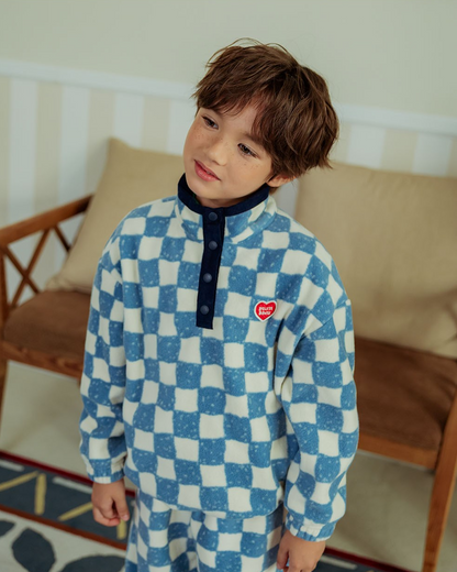 [SET] Light Blue Checkerboard Fleece High Neck Jogger