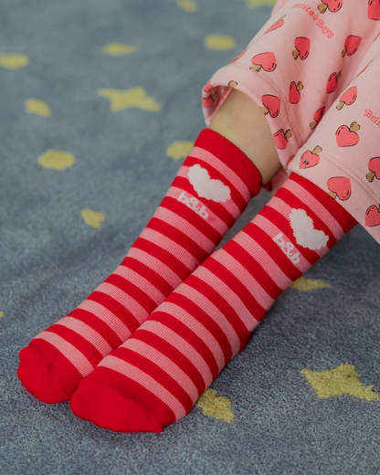 Red Pink BB Heart Stripe Socks