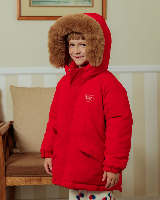 Red Duck Down Fur Hooded Taslan Jumper