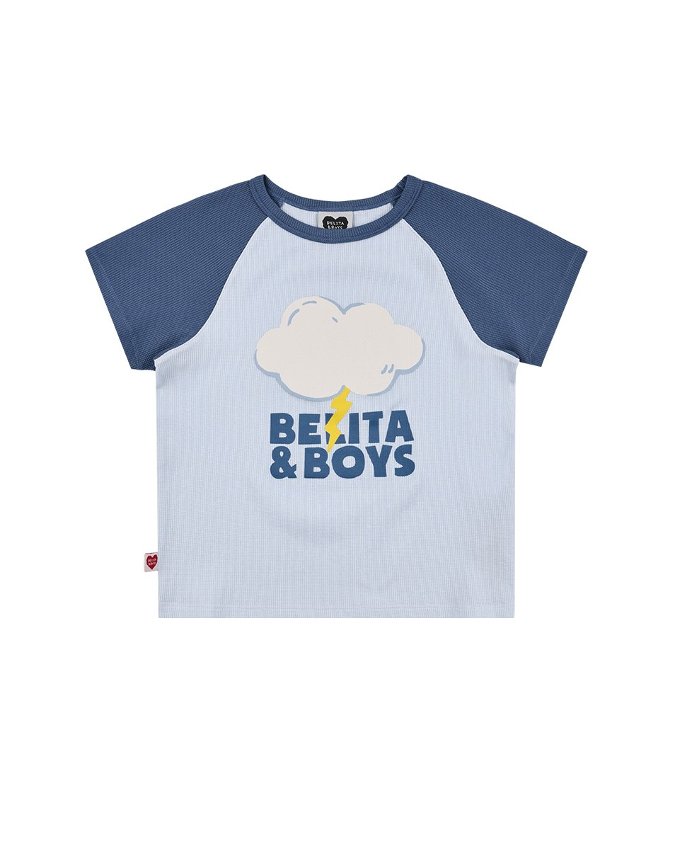 Light Blue Cloud Color Block Waffle Short Sleeve