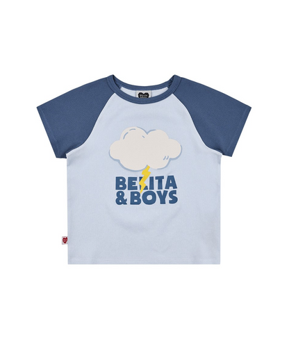 Light Blue Cloud Color Block Waffle Short Sleeve