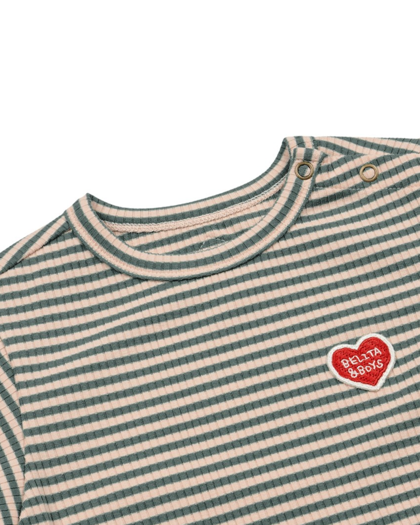 [BABY SET] Green Stripe Rib Jumpsuit & Bib & Bonnet