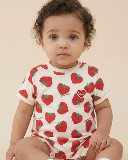 BABY Red Berry Pattern Short Jumpsuit