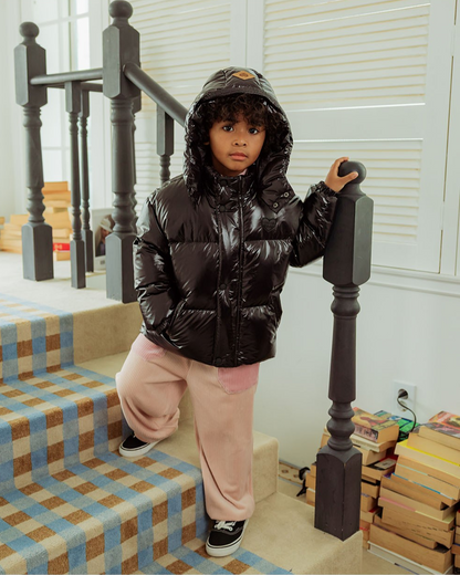 Black Glossy Duck Down Hooded Jumper