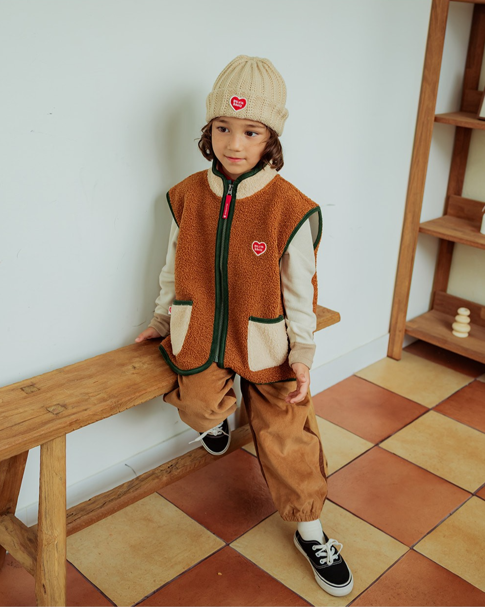 Beige BB Heart Short Beanie