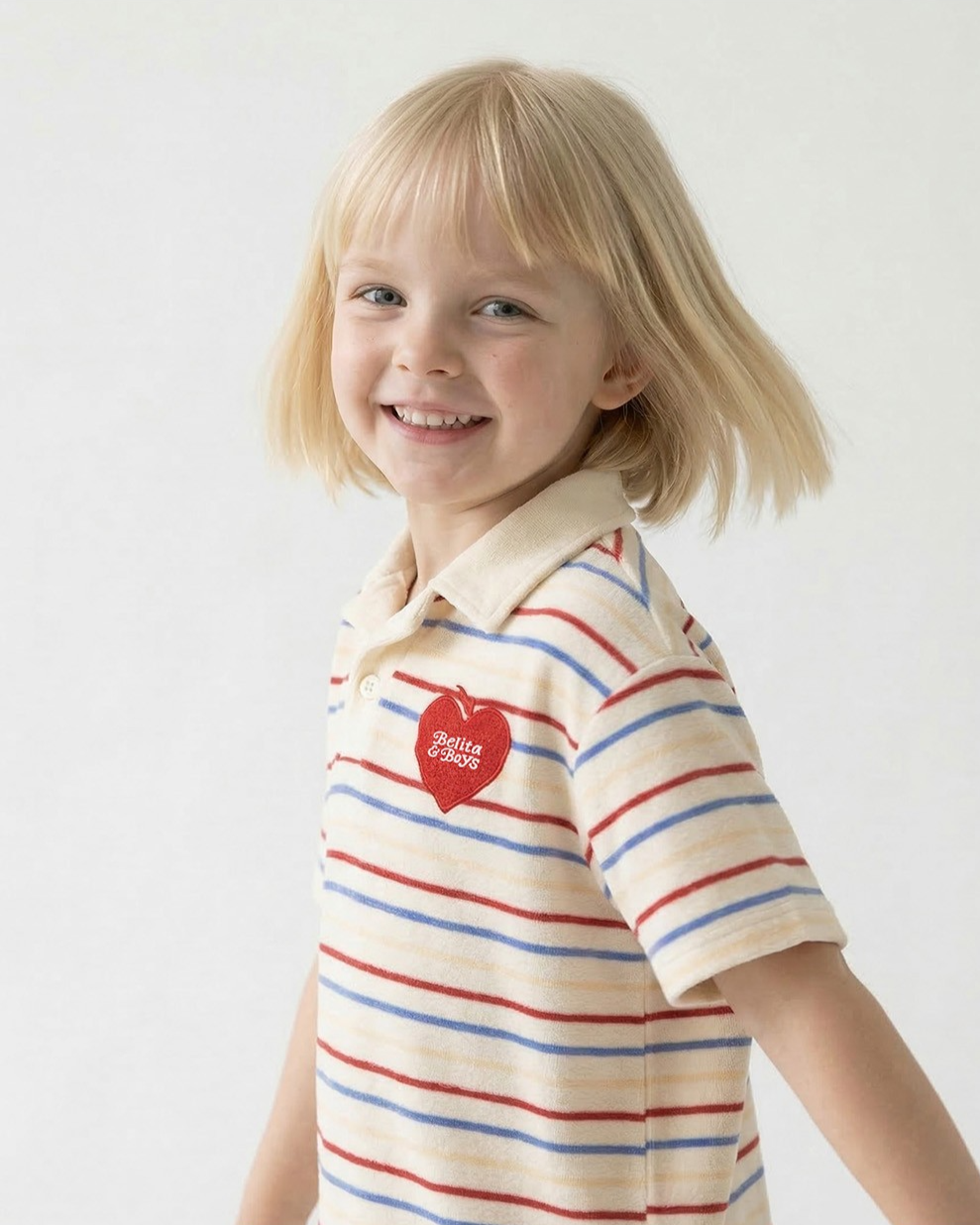 Cream Bubble Apple Rainbow Stripe Terry Collar Shirt