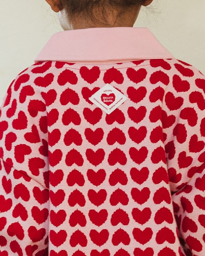 Pink Heart Pattern Knit Cardigan