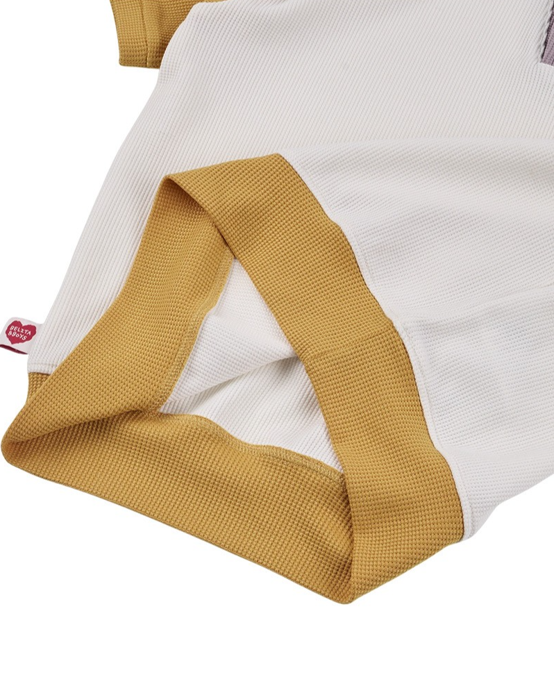 Cream BB Heart Color Block Waffle Collar Shirt