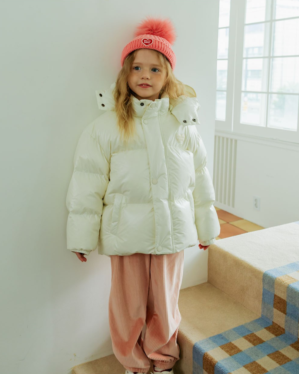 Cream Glossy Duck Down Hooded Jumper