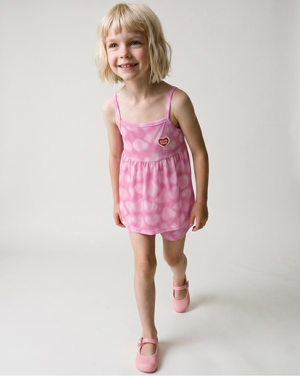 [GIRL SET] Pink Water Dye Heart Pattern Sleeveless Shorts
