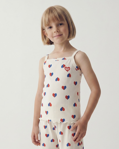 GIRL Ivory Red Blue Heart Pattern Sleeveless