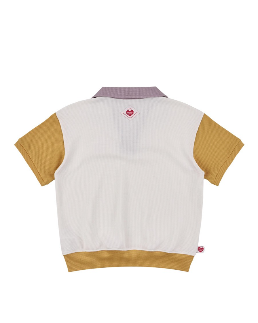 Cream BB Heart Color Block Waffle Collar Shirt