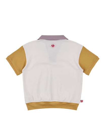 Cream BB Heart Color Block Waffle Collar Shirt