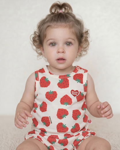 [BABY SET] Red Berry Pattern Mesh Sleeveless Shorts