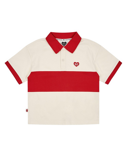 Red BB Heart Color Block Collar Shirt